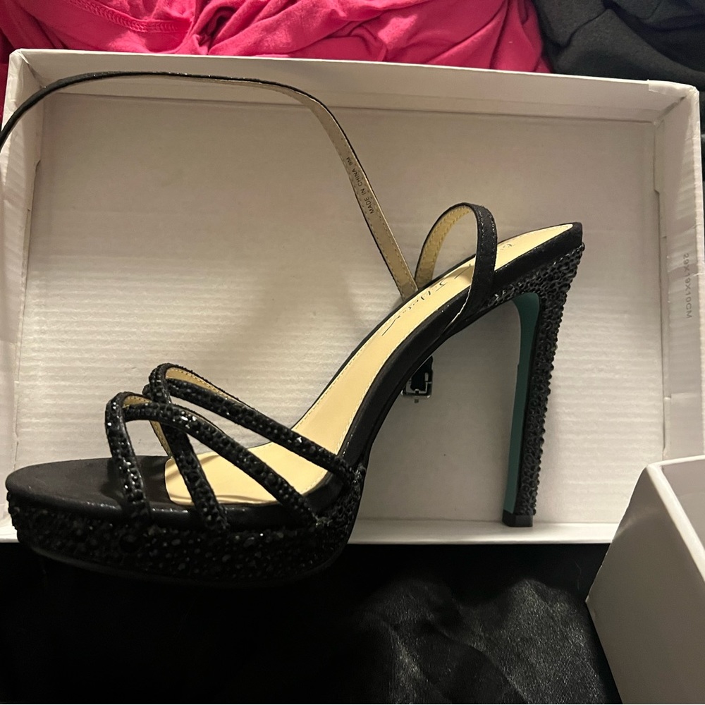 Betsey Johnson Black Crystal Strappy Platform